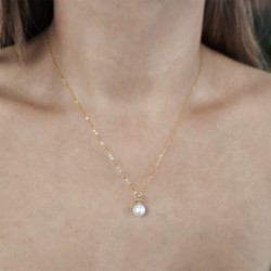 Κολιέ Κ18 χρυσή αλυσίδα και μενταγιόν με μαργαριτάρι και ζιργκόν - F126530